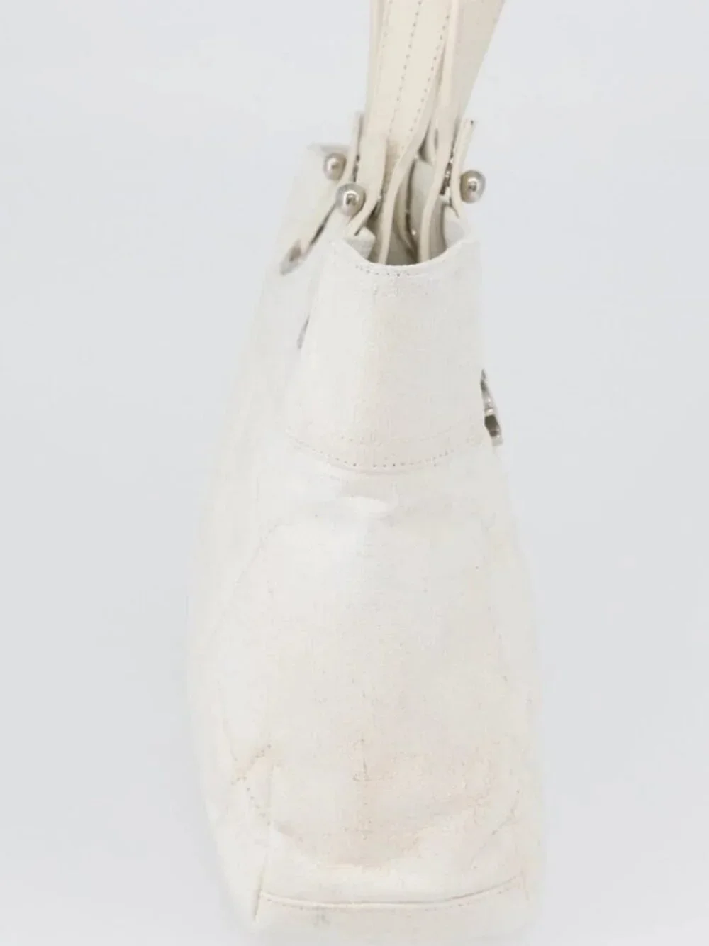 CHANEL Tote Bag Leather Silver White CC Auth BA10495